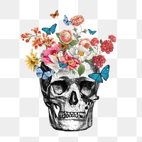 Flower human skull png, mental health, transparent background. Remixed by rawpixel.