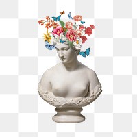 Flower headed sculpture png, mental health, transparent background. Remixed by rawpixel.