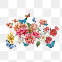 Spring flowers png butterfly, aesthetic remix, transparent background