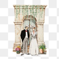 Newlywed couple png, vintage wedding collage, transparent background. Remixed by rawpixel.