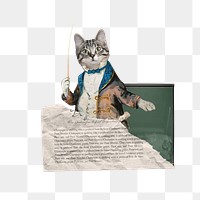 Cat dressed png teacher, education collage, transparent background. Remixed by rawpixel.