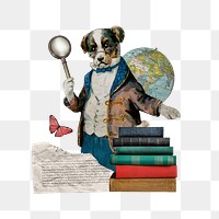 History education png, dog teacher collage, transparent background. Remixed by rawpixel.