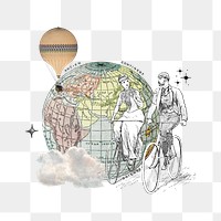 Aesthetic globe png biking couple, transparent background. Remixed by rawpixel.