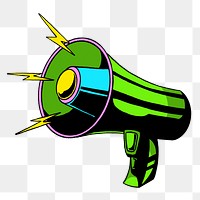 Png neon green megaphone illustration, transparent background