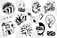 Png cool raw illustration set, transparent background