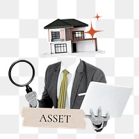 Asset word png sticker, property head businessman remix on transparent background