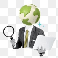 Sustainable business png sticker, globe head businessman on transparent background