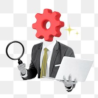 Cogwheel head businessman png sticker on transparent background