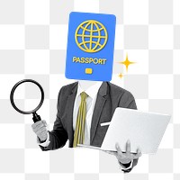 Border security immigration png sticker, grid-globe head businessman on transparent background