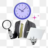 Clock-head businessman png sticker, work-life balance concept on transparent background