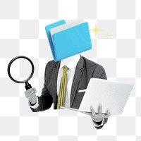 Folder-head businessman png sticker, business data concept on transparent background