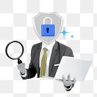 Business privacy security png sticker, padlock head business man on transparent background