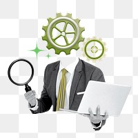 Cogwheel head businessman png sticker, on transparent background