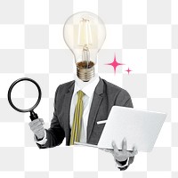 Bulb head businessman png sticker, creative business ideas remix on transparent background