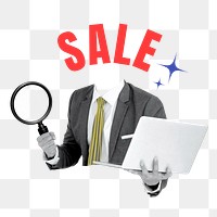 Business salesman png sticker, sale head remix on transparent background