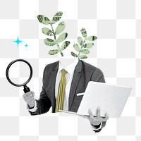 Plant head businessman png sticker, sustainable business remix on transparent background