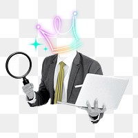 Business ranker png sticker, crown head businessman remix on transparent background