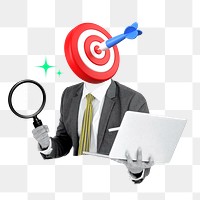 Business market targeting png sticker, dart head businessman remix on transparent background