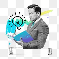 Smart businessman png light bulb collage remix, transparent background