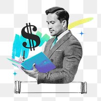 Businessman png financial collage remix, transparent background