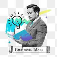 Business ideas word png businessman collage remix, transparent background