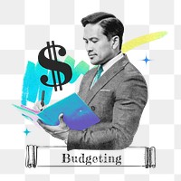 Budgeting word png accountant collage remix, transparent background