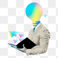 Innovation png light bulb-head businessman collage remix, transparent background