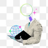 Magnifying glass-head png businessman, SEO specialist remix, transparent background