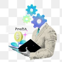 Profit word png business gradient holographic collage remix, transparent background