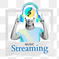 Music steaming word png woman with headphones collage remix