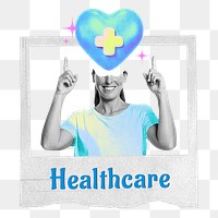 Healthcare word png instant photo frame collage remix, transparent background