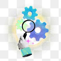 Cogwheels png business collage remix, transparent background