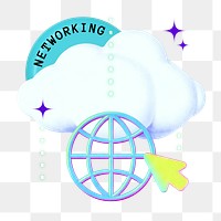 Networking word png cloud gradient holographic collage remix, transparent background