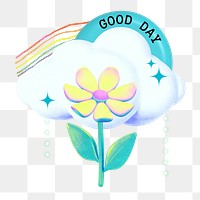 Good day word png Spring flower collage remix, transparent background