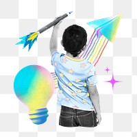 Gradient boy png child education collage remix, transparent background