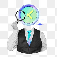 Time management png clock-head businessman collage remix, transparent background