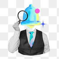 PNG gradient notification bell head business man collage remix, transparent background