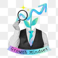 Growth mindset png graph head businessman collage remix, transparent background