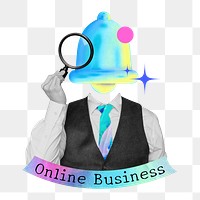 Online business word png bell head man collage remix, transparent background