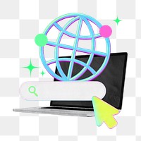 Internet connection png, grid globe and laptop remix, transparent background