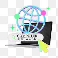 Computer network word png element,  grid globe collage remix, transparent background