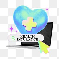 Health insurance word png heart collage remix, transparent background