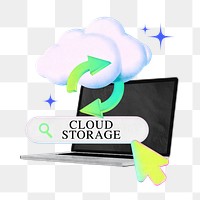 Cloud storage png word gradient holographic collage remix, transparent background