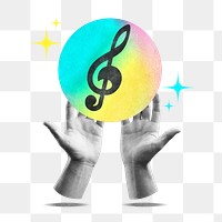 Hands png cupping musical note, music remix, transparent background