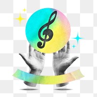 Hands png cupping musical note, music remix, transparent background