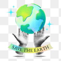 Save the earth word png environment gradient holographic collage remix