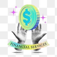 Financial service word png gradient coin collage remix, transparent background