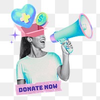 Donate now word png charity collage remix, transparent background