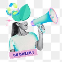 Go green word png environment gradient holographic collage remix