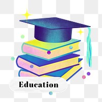 Education word png stack of books collage remix, transparent background
